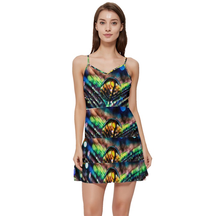 Peacock Feather Drop Short Frill Dress