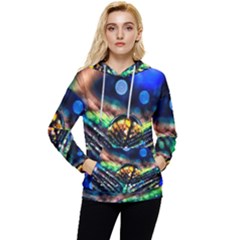 Peacock Feather Drop Women s Lightweight Drawstring Hoodie