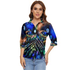 Peacock Feather Drop Women s Quarter Sleeve Pocket Shirt