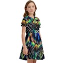 Peacock Feather Drop Kids  Bow Tie Puff Sleeve Dress View2