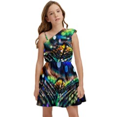 Peacock Feather Drop Kids  One Shoulder Party Dress