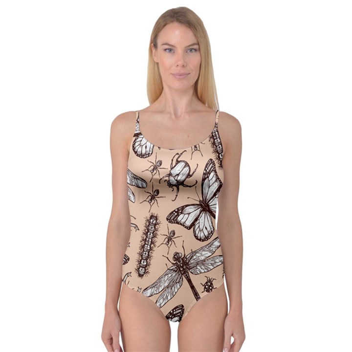 Vintage-drawn-insect-seamless-pattern Camisole Leotard 