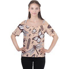 Vintage-drawn-insect-seamless-pattern Cutout Shoulder Tee