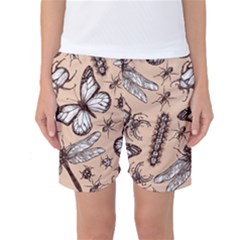 Vintage-drawn-insect-seamless-pattern Women s Basketball Shorts