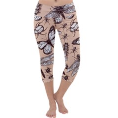 Vintage-drawn-insect-seamless-pattern Capri Yoga Leggings