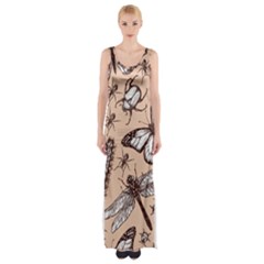 Vintage-drawn-insect-seamless-pattern Thigh Split Maxi Dress