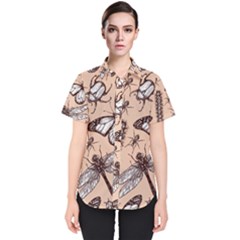 Vintage-drawn-insect-seamless-pattern Women s Short Sleeve Shirt