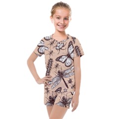 Vintage-drawn-insect-seamless-pattern Kids  Mesh Tee And Shorts Set