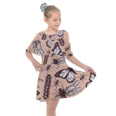 Vintage-drawn-insect-seamless-pattern Kids  Shoulder Cutout Chiffon Dress