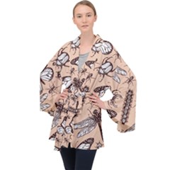 Vintage-drawn-insect-seamless-pattern Long Sleeve Velvet Kimono 