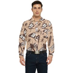 Vintage-drawn-insect-seamless-pattern Men s Long Sleeve Pocket Shirt 