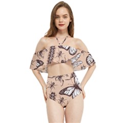 Vintage-drawn-insect-seamless-pattern Halter Flowy Bikini Set 