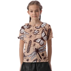 Vintage-drawn-insect-seamless-pattern Kids  Frill Chiffon Blouse