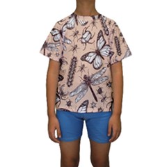 Vintage-drawn-insect-seamless-pattern Kids  Short Sleeve Swimwear