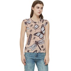 Vintage-drawn-insect-seamless-pattern Women s Raglan Cap Sleeve Tee