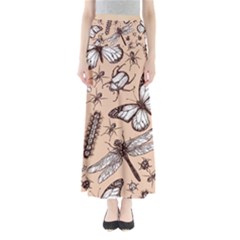 Vintage-drawn-insect-seamless-pattern Full Length Maxi Skirt