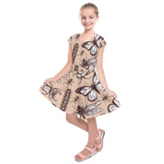 Vintage-drawn-insect-seamless-pattern Kids  Short Sleeve Dress