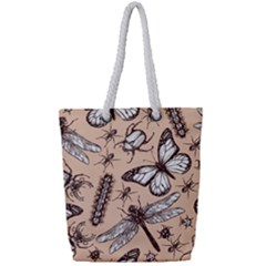 Vintage-drawn-insect-seamless-pattern Full Print Rope Handle Tote (small)