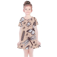 Vintage-drawn-insect-seamless-pattern Kids  Simple Cotton Dress