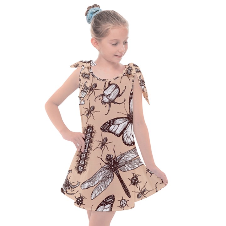 Vintage-drawn-insect-seamless-pattern Kids  Tie Up Tunic Dress