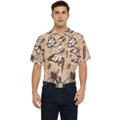 Vintage-drawn-insect-seamless-pattern Men s Short Sleeve Pocket Shirt 