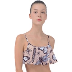 Vintage-drawn-insect-seamless-pattern Frill Bikini Top