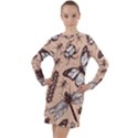 Vintage-drawn-insect-seamless-pattern Long Sleeve Hoodie Dress View1