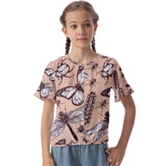 Vintage-drawn-insect-seamless-pattern Kids  Cuff Sleeve Scrunch Bottom Tee