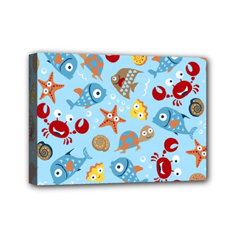 Seamless-pattern-funny-marine-animals-cartoon Mini Canvas 7  X 5  (stretched)