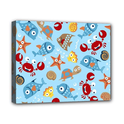 Seamless-pattern-funny-marine-animals-cartoon Canvas 10  X 8  (stretched) by Jancukart