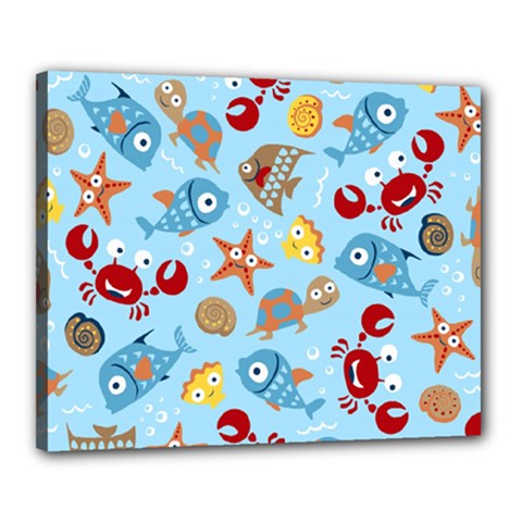 Seamless-pattern-funny-marine-animals-cartoon Canvas 20  X 16  (stretched)