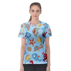 Seamless-pattern-funny-marine-animals-cartoon Women s Sport Mesh Tee