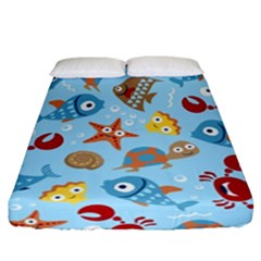 Seamless-pattern-funny-marine-animals-cartoon Fitted Sheet (california King Size)