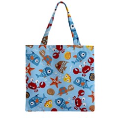 Seamless-pattern-funny-marine-animals-cartoon Zipper Grocery Tote Bag