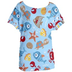 Seamless-pattern-funny-marine-animals-cartoon Women s Oversized Tee