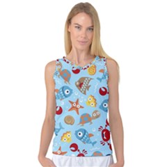 Seamless-pattern-funny-marine-animals-cartoon Women s Basketball Tank Top