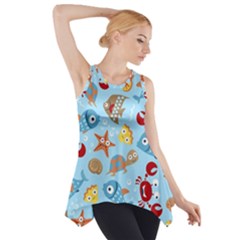 Seamless-pattern-funny-marine-animals-cartoon Side Drop Tank Tunic