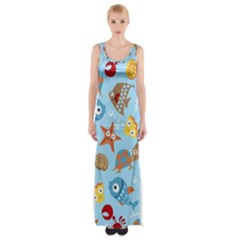 Seamless-pattern-funny-marine-animals-cartoon Thigh Split Maxi Dress