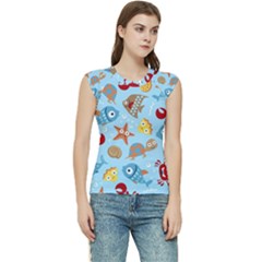 Seamless-pattern-funny-marine-animals-cartoon Women s Raglan Cap Sleeve Tee