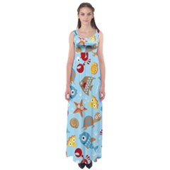 Seamless-pattern-funny-marine-animals-cartoon Empire Waist Maxi Dress