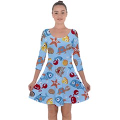 Seamless-pattern-funny-marine-animals-cartoon Quarter Sleeve Skater Dress