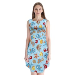 Seamless-pattern-funny-marine-animals-cartoon Sleeveless Chiffon Dress  