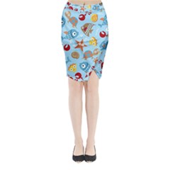 Seamless-pattern-funny-marine-animals-cartoon Midi Wrap Pencil Skirt