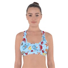 Seamless-pattern-funny-marine-animals-cartoon Cross Back Sports Bra