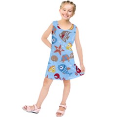 Seamless-pattern-funny-marine-animals-cartoon Kids  Tunic Dress by Jancukart