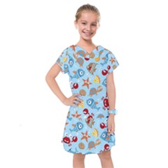 Seamless-pattern-funny-marine-animals-cartoon Kids  Drop Waist Dress