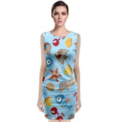 Seamless-pattern-funny-marine-animals-cartoon Sleeveless Velvet Midi Dress by Jancukart