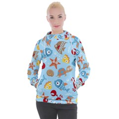 Seamless-pattern-funny-marine-animals-cartoon Women s Hooded Pullover