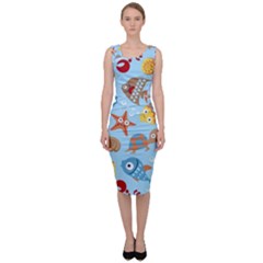 Seamless-pattern-funny-marine-animals-cartoon Sleeveless Pencil Dress