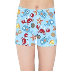 Seamless-pattern-funny-marine-animals-cartoon Kids  Sports Shorts